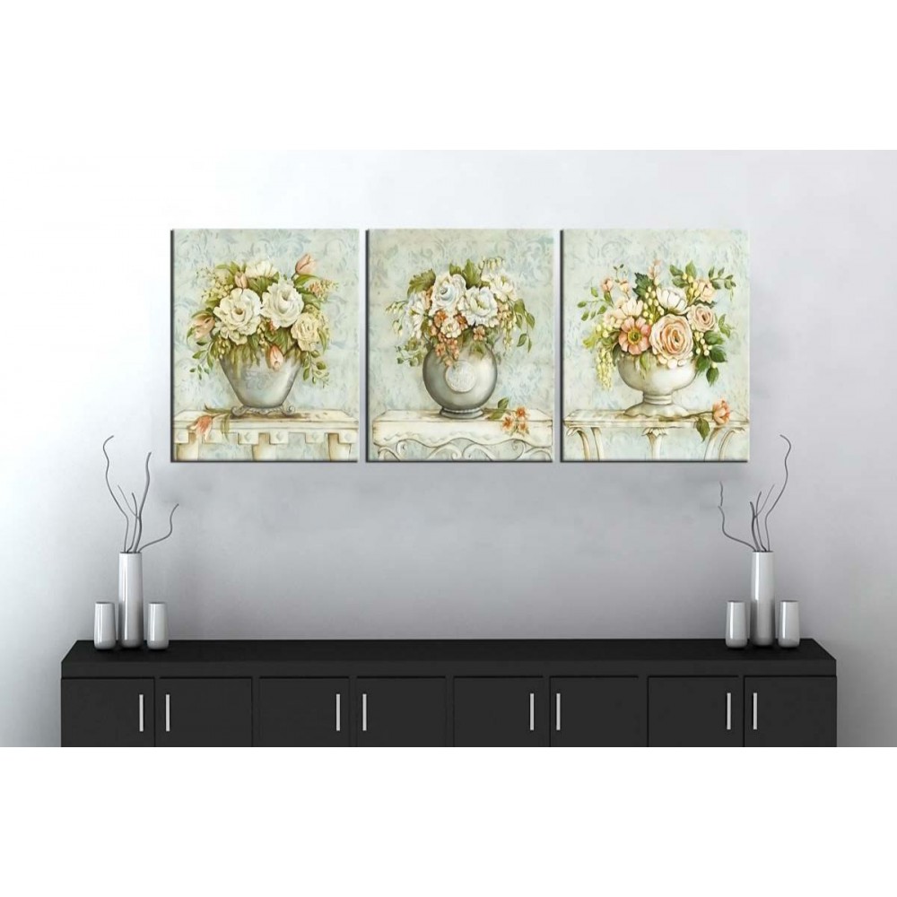 sn11 Retro Konsept Saksı Çiçek Üç Parçalı Kanvas Tablo 50x105cm sn11 Retro Konsept Saksı Çiçek Üç Parçalı Kanvas Tablo 50x105cm