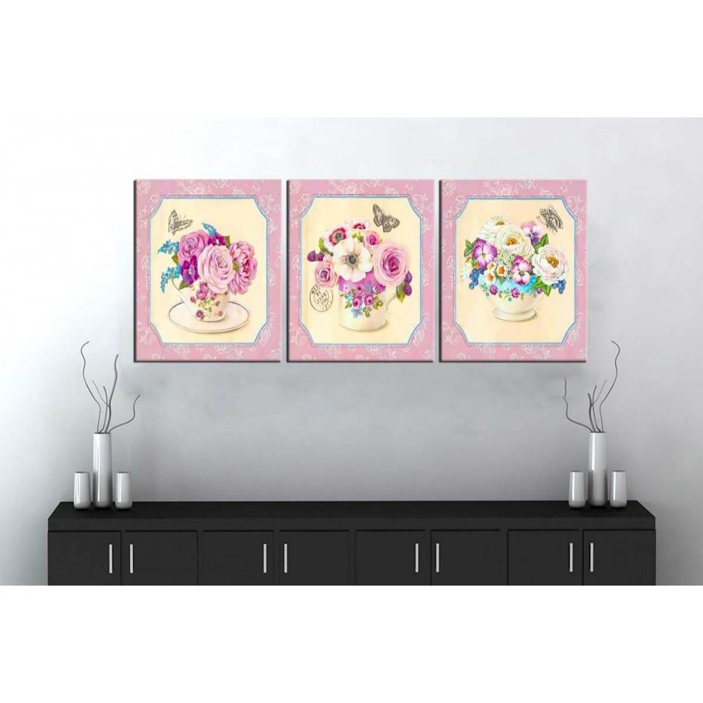 sn13 Retro Konsept Pembe Çiçekler Üç Parçalı Kanvas Tablo 50x105cm sn13 Retro Konsept Pembe Çiçekler Üç Parçalı Kanvas Tablo 50x105cm