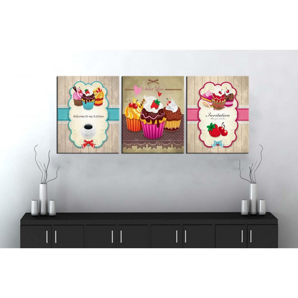 sn14 Retro Konsept Kekler Üç Parçalı Kanvas Tablo 50x105cm sn14 Retro Konsept Kekler Üç Parçalı Kanvas Tablo 50x105cm