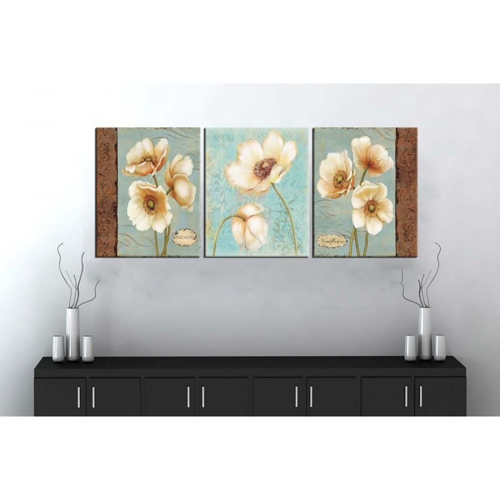 sn16 Retro Konsept Çiçekler Üç Parçalı Kanvas Tablo 50x105cm sn16 Retro Konsept Çiçekler Üç Parçalı Kanvas Tablo 50x105cm