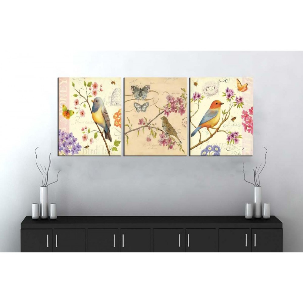 sn19 Retro Konsept Renkli Kuşlar Üç Parçalı Kanvas Tablo 50x105cm sn19 Retro Konsept Renkli Kuşlar Üç Parçalı Kanvas Tablo 50x105cm