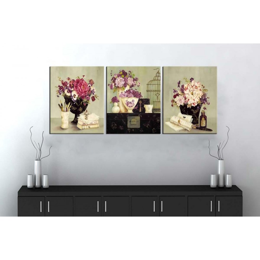 sn20 Retro Konsept Buket Çiçekler Üç Parçalı Kanvas Tablo 50x105cm sn20 Retro Konsept Buket Çiçekler Üç Parçalı Kanvas Tablo 50x105cm