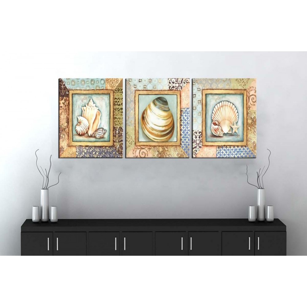 sn6 Retro Konsept Deniz Kabuklusu Üç Parçalı Kanvas Tablo 50x105cm sn6 Retro Konsept Deniz Kabuklusu Üç Parçalı Kanvas Tablo 50x105cm