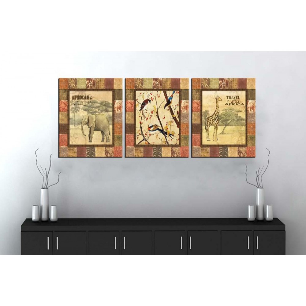 sn7 Retro Konsept Afrika Üç Parçalı Kanvas Tablo 50x105cm sn7 Retro Konsept Afrika Üç Parçalı Kanvas Tablo 50x105cm