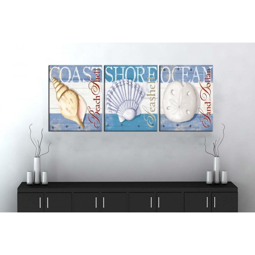 sn8 Retro Konsept Okyanus Deniz Kabuklu Üç Parçalı Kanvas Tablo 50x105cm sn8 Retro Konsept Okyanus Deniz Kabuklu Üç Parçalı Kanvas Tablo 50x105cm