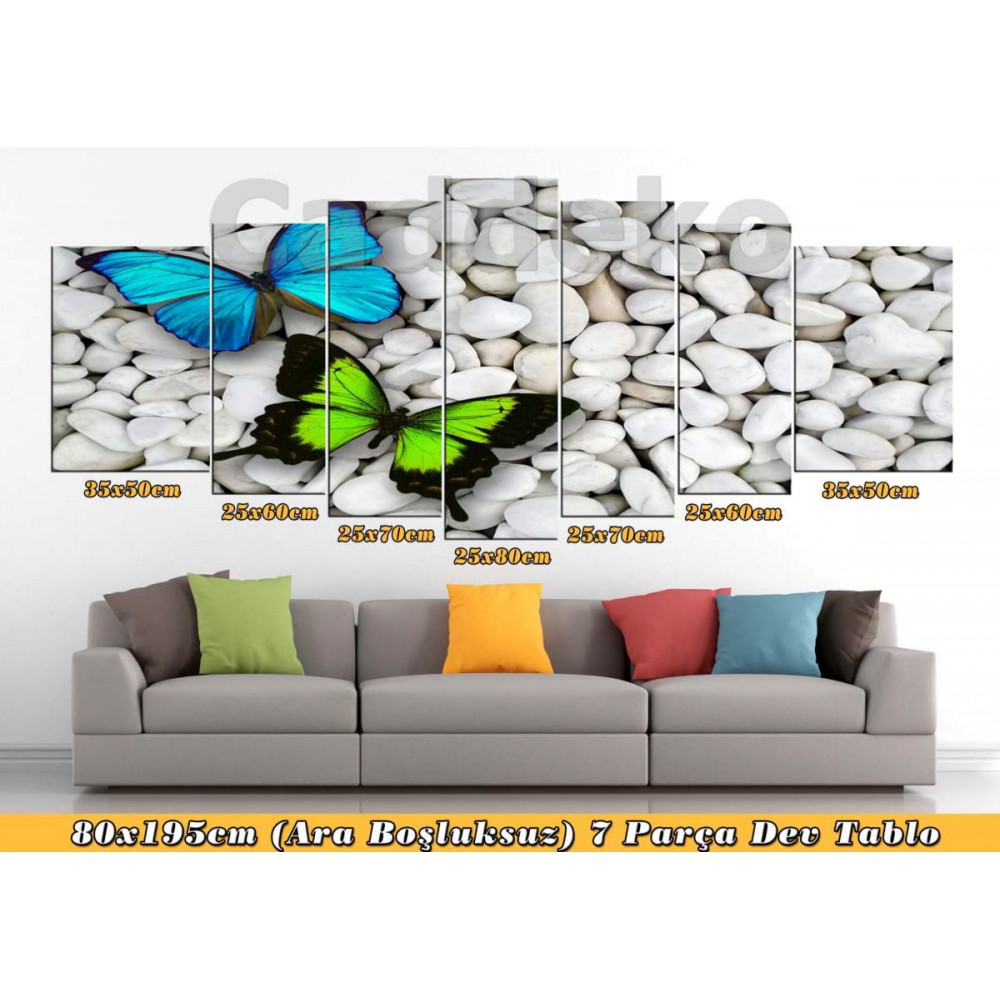 ct172 7 Parça Kanvas Tablo Kelebekler ve taşlar 80x195cm ct172 7 Parça Kanvas Tablo Kelebekler ve taşlar 80x195cm
