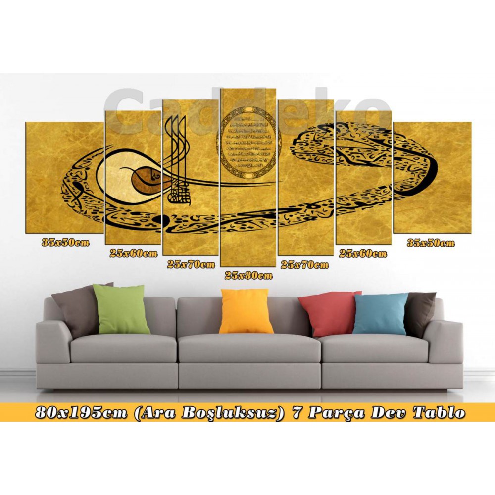 GNS10 7 Parça Kanvas Tablo Ayetel Kürsi Vav Tuğra 80x195cm GNS10 7 Parça Kanvas Tablo Ayetel Kürsi Vav Tuğra 80x195cm