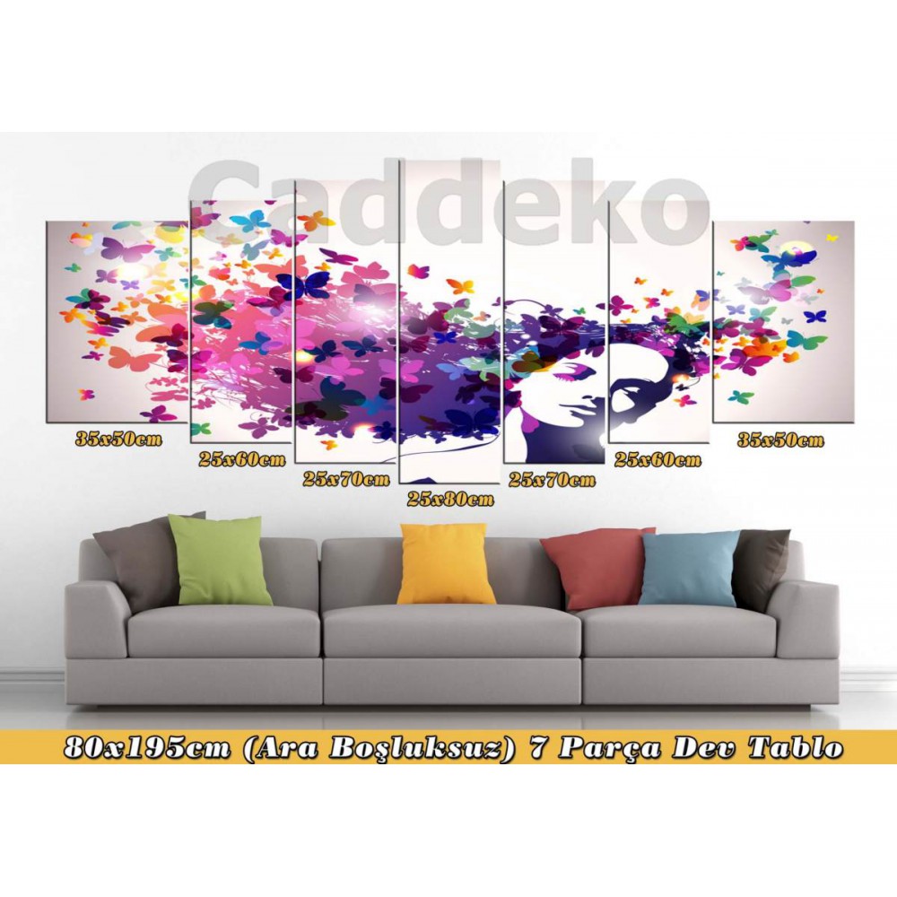 GNS50 7 Parça Kanvas Tablo Çiçekler ve Kelebekler 80x195cm GNS50 7 Parça Kanvas Tablo Çiçekler ve Kelebekler 80x195cm