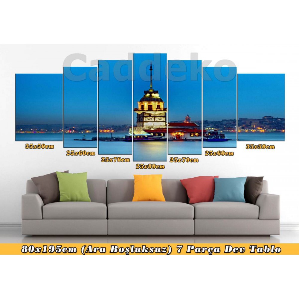 pl17 7 Parça Kanvas Tablo Kız Kulesi Mavi Gece 80x195cm pl17 7 Parça Kanvas Tablo Kız Kulesi Mavi Gece 80x195cm