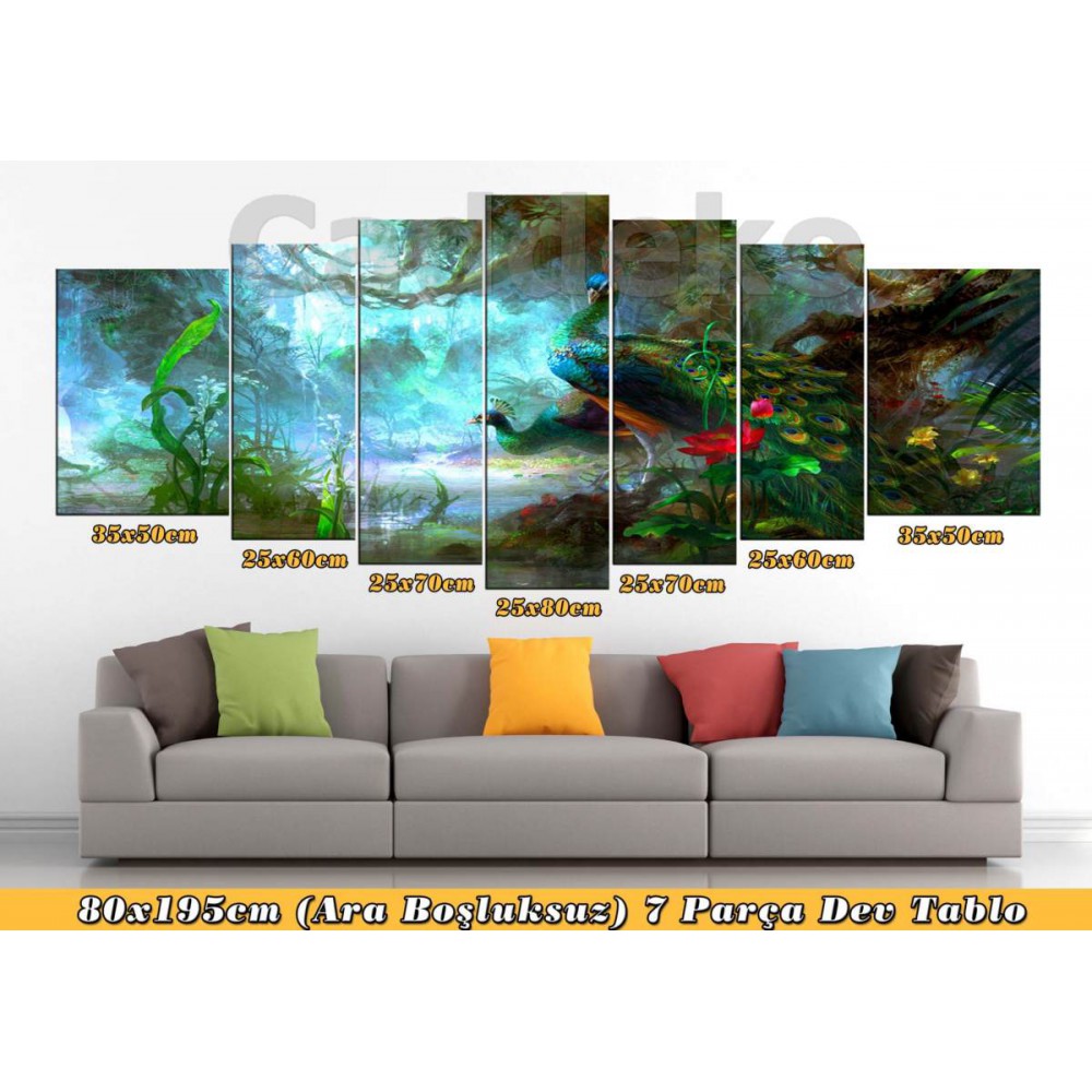 pl36 7 Parça Kanvas Tablo Renkli Tavuz Kuşları 80x195cm pl36 7 Parça Kanvas Tablo Renkli Tavuz Kuşları 80x195cm