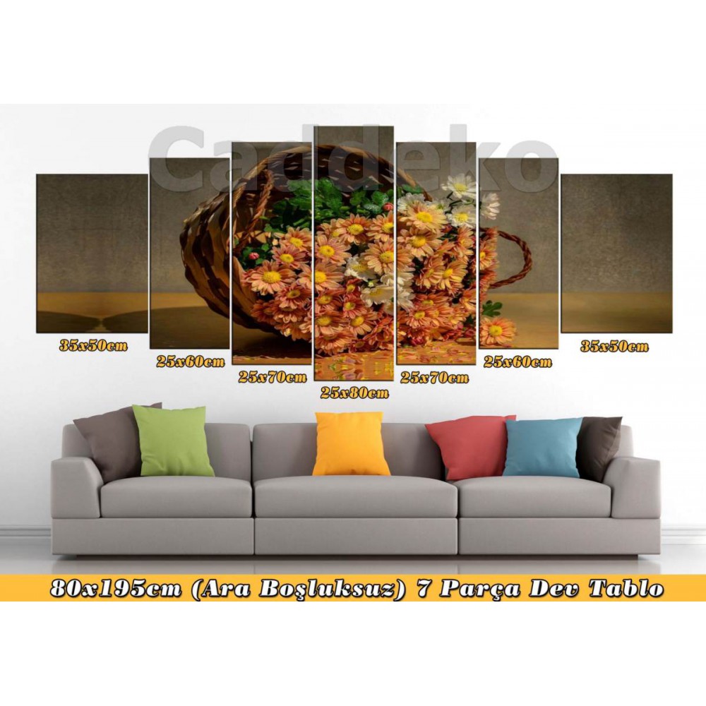 pl5 7 Parça Kanvas Tablo Yağlı Boya Görünüm Sepet Çiçek 80x195cm pl5 7 Parça Kanvas Tablo Yağlı Boya Görünüm Sepet Çiçek 80x195cm