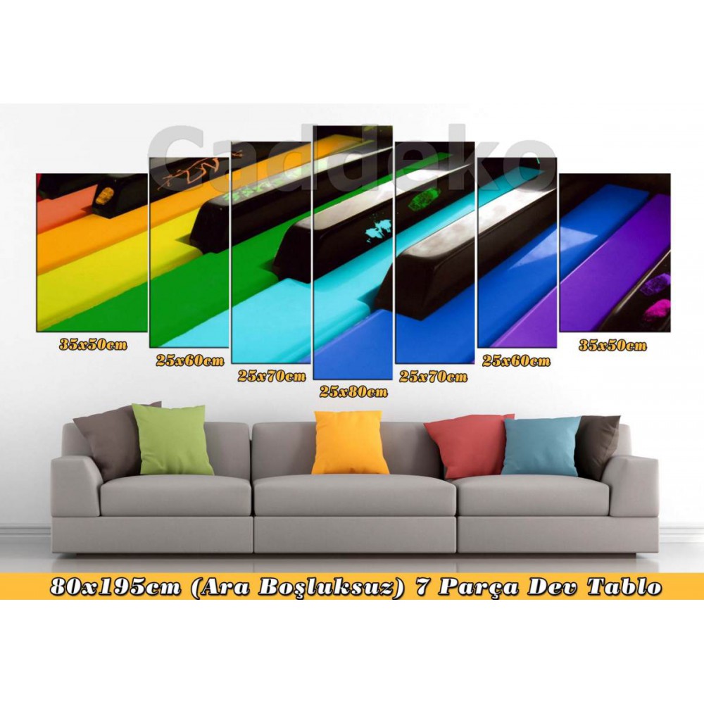pl93 7 Parça Kanvas Tablo Renkli Piyano Tuşları 80x195cm pl93 7 Parça Kanvas Tablo Renkli Piyano Tuşları 80x195cm