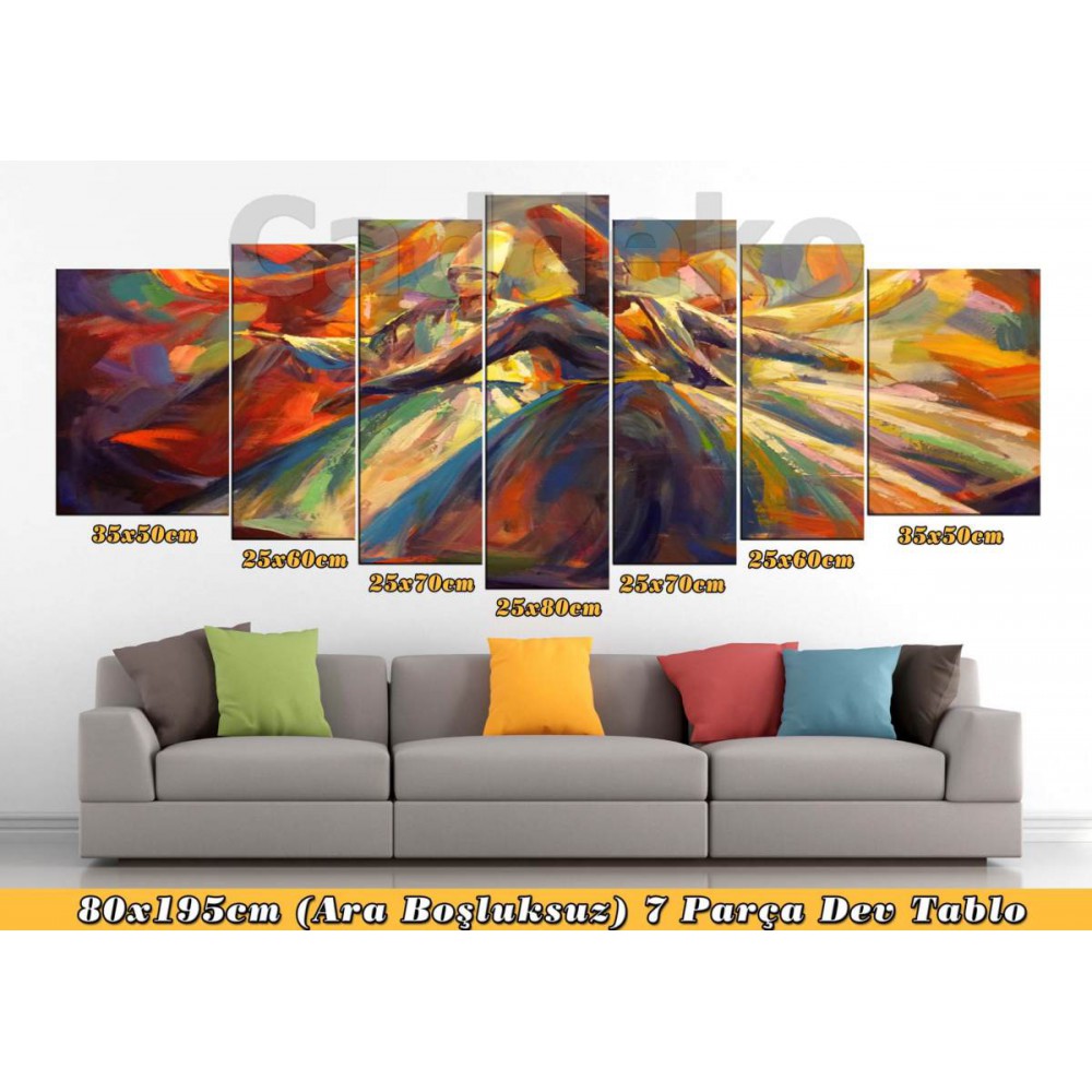 rnk3 7 Parça Kanvas Tablo Semah ve Semazenler Renkli 80x195cm rnk3 7 Parça Kanvas Tablo Semah ve Semazenler Renkli 80x195cm