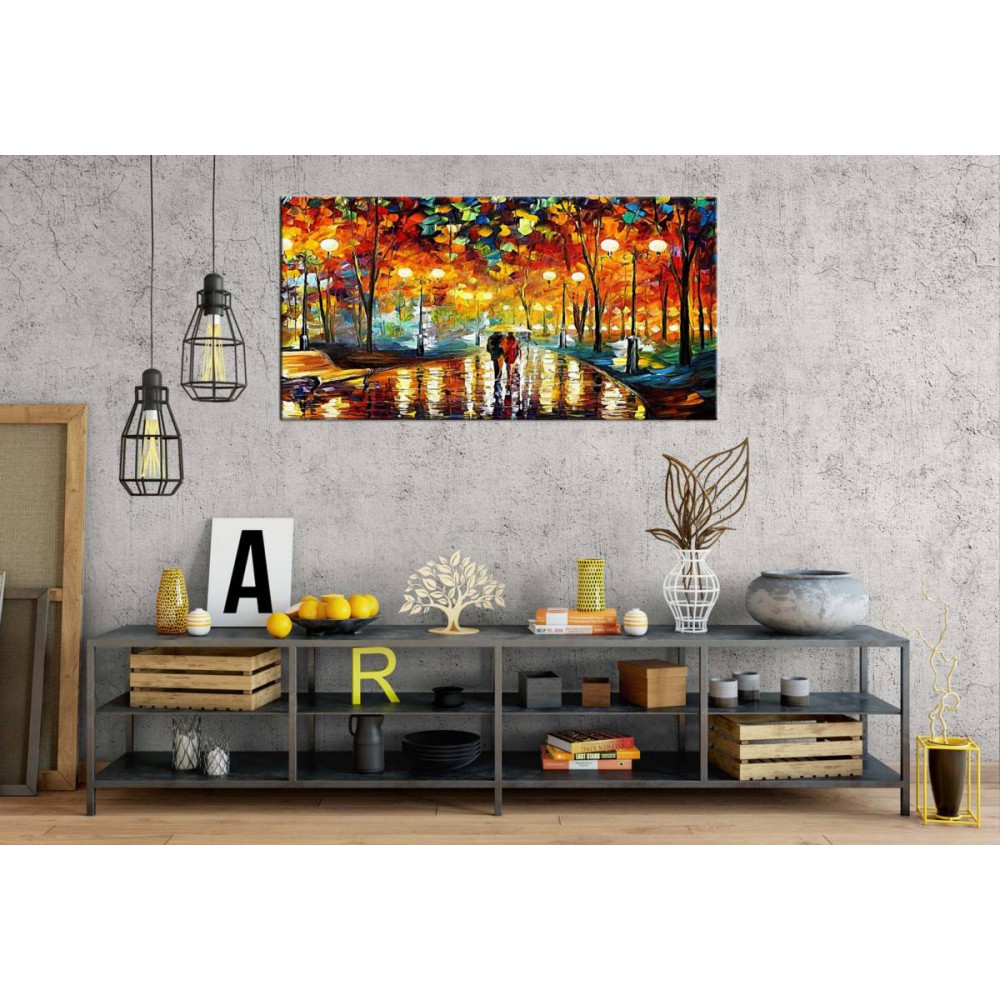 af60 Yağlı Boya Görünüm Afremov Aşıklar Panoramik Kanvas Tablo af60 Yağlı Boya Görünüm Afremov Aşıklar Panoramik Kanvas Tablo