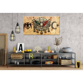 gns12 Osmanlı Arma Hilal Selçuklu Kartal Panoramik Kanvas Tablo