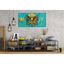 GNS13 Turkuaz Osmanlı Arma Kayı Selçuklu Kartal Panoramik Kanvas Tablo