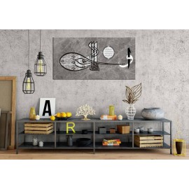 GNS16 Gri Tuğra Ayetel Kürsi Elif Vav Panoramik Kanvas Tablo