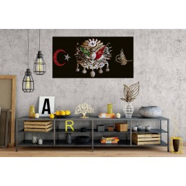 GNS17 Siyah Arma Tuğra Ay Yıldız Panoramik Kanvas Tablo