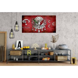 GNS18 Osmanlı Arma Türk Bozkurt 3 Hilal Panoramik Kanvas Tablo