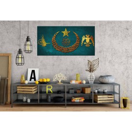 GNS2 Osmanlı Tuğra Selçuklu Kartal Hilal Panoramik Kanvas Tablo