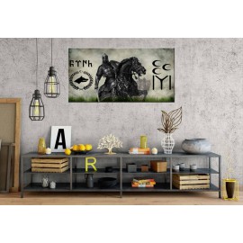 GNS22 Savaşçı Türk Göktürk Kayı 3 Hilal Panoramik Kanvas Tablo