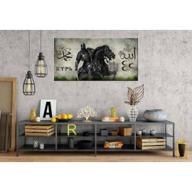 GNS23 Savaşçı Allah Muhammed Türk 3 Hilal Panoramik Kanvas Tablo