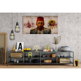 GNS24 Abdulhamit Han Tuğra Osmanlı Arma Panoramik Kanvas Tablo