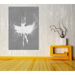 ozl65c Balerin Black Swan Beyaz Gri Dekoratif Kanvas Tablo