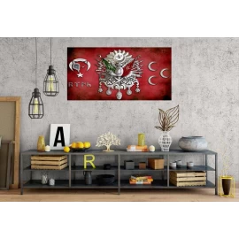 GNS18 Osmanlı Arma Türk Bozkurt 3 Hilal Panoramik Kanvas Tablo
